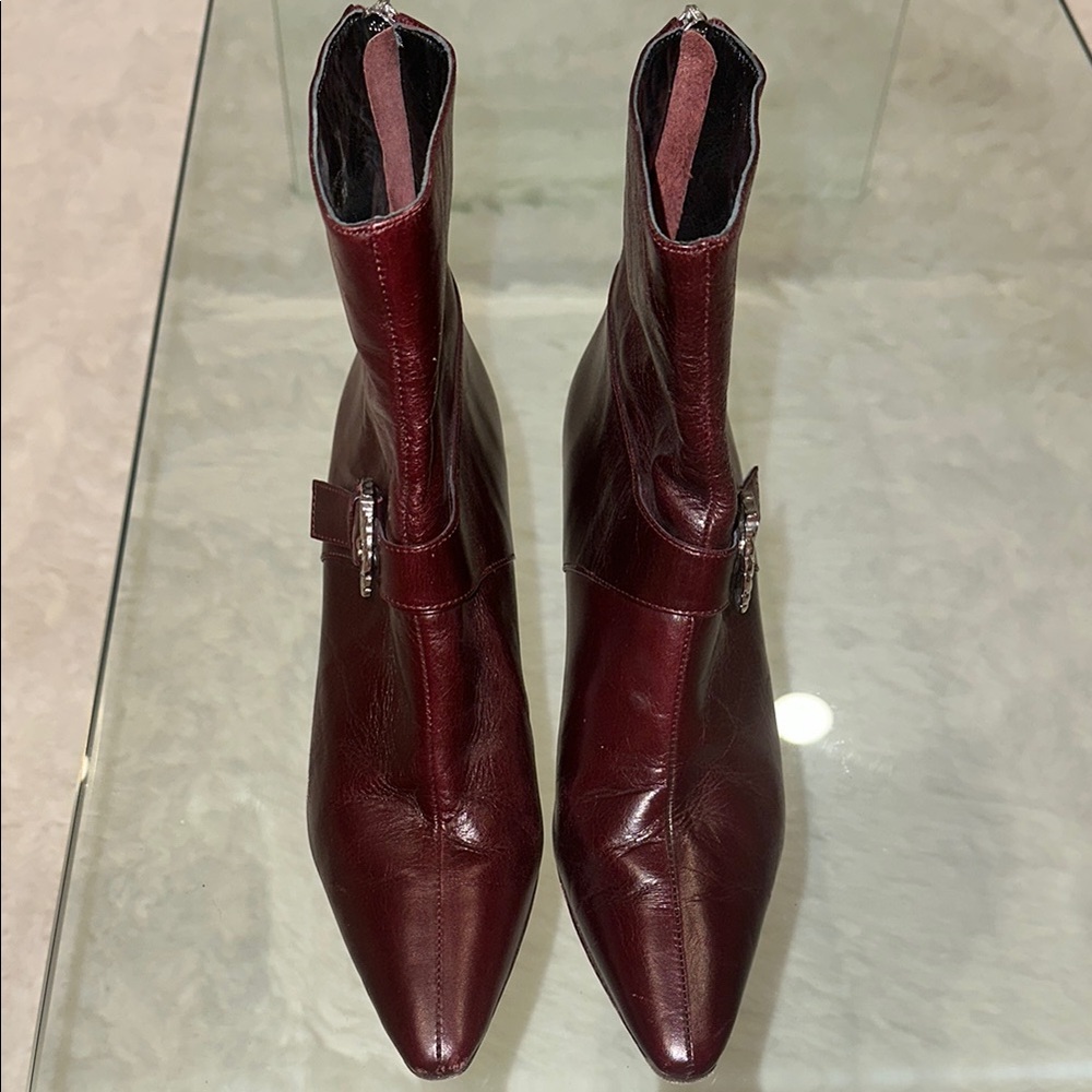 Dorateymur leather Elegant Burgundy Leather Ankle Boots 8 buckle silver - Picture 4 of 8